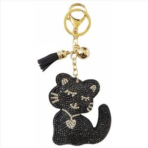 Rhinestone Black Cat Purse Charm Key Chain